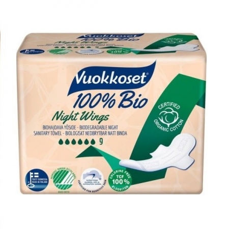 Vuokkoset 100% BIO Podpaski ze Skrzydełkami na noc 9szt.